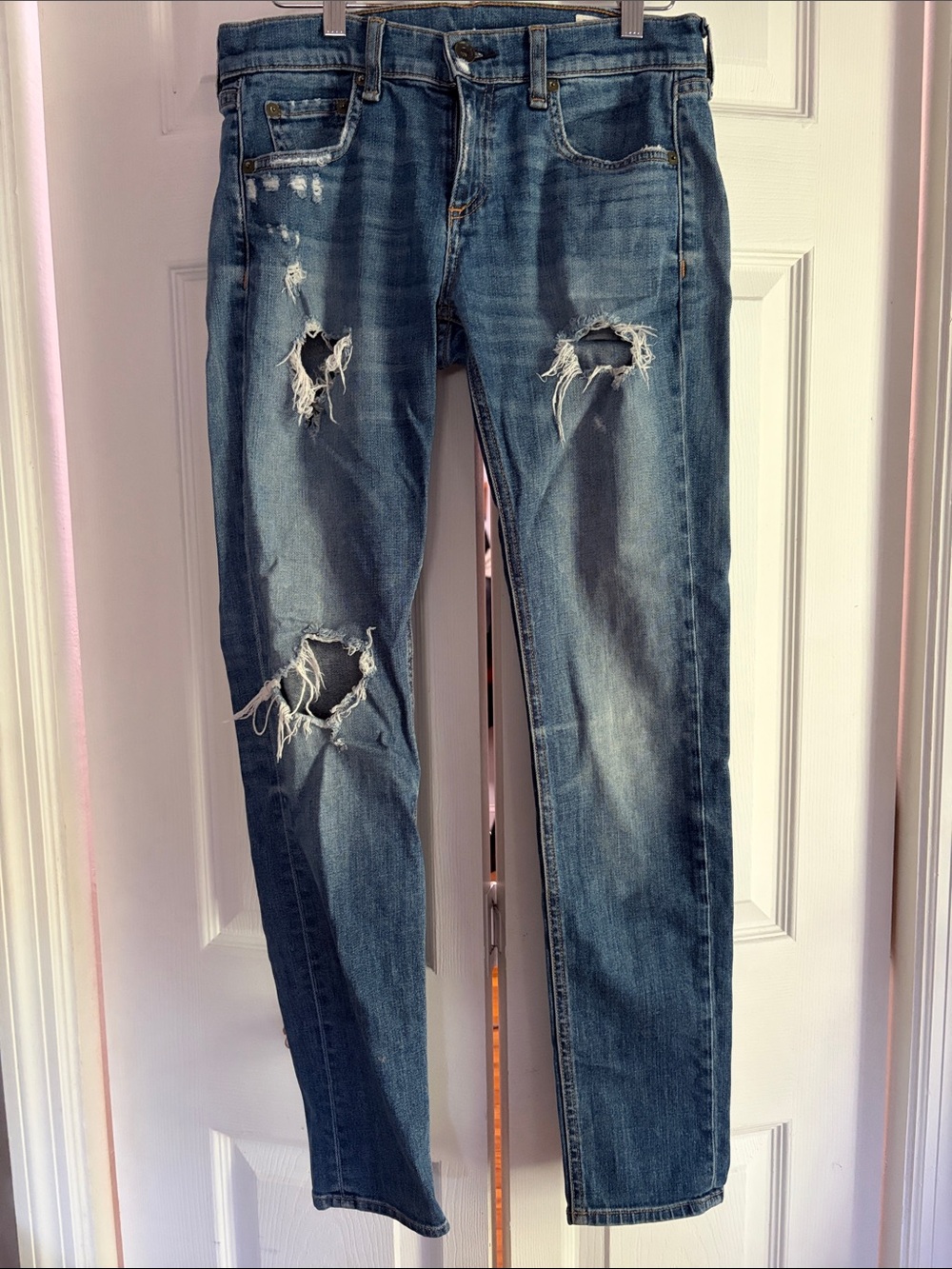 rag & bone Distressed Dark Blue Skinny Jeans